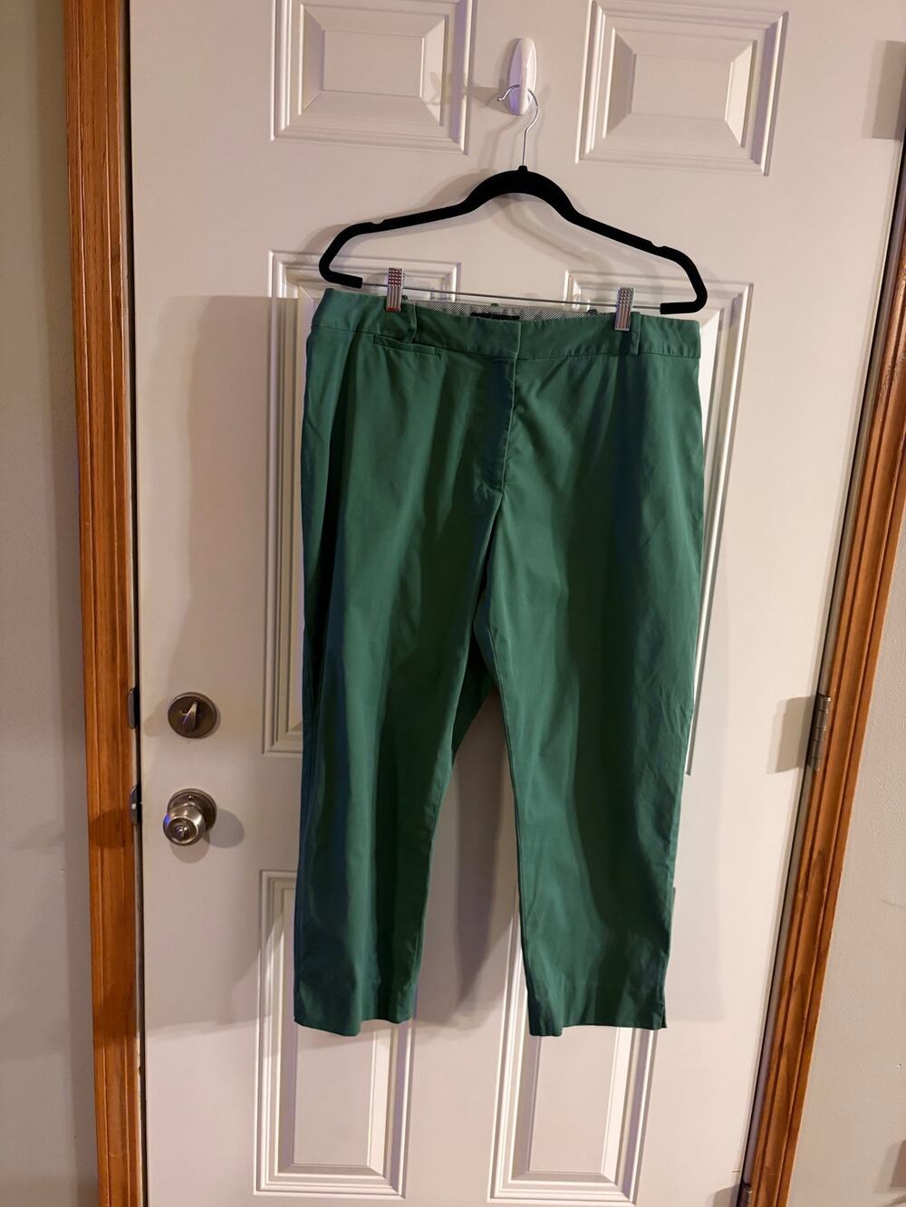 Talbots Women’s Size 16W Green Straight Leg Cropped Chino Pants Stretch Waist